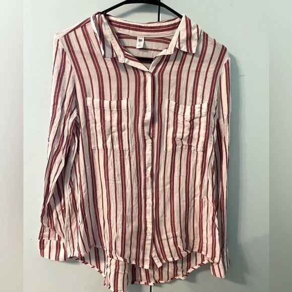bp Tops - Red and White Striped Button Down Shirt